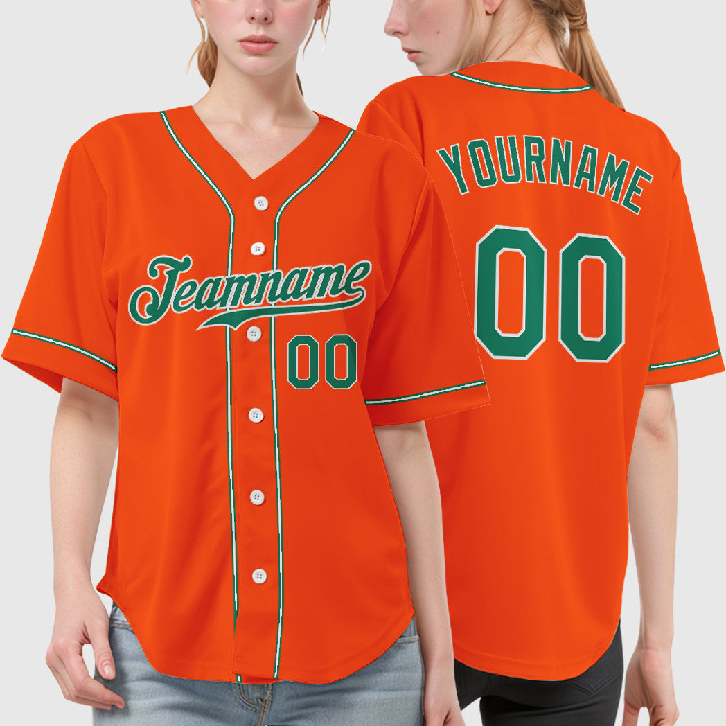 Custom Orange Kelly Green-White Collar Sleeve Baseball Jersey
