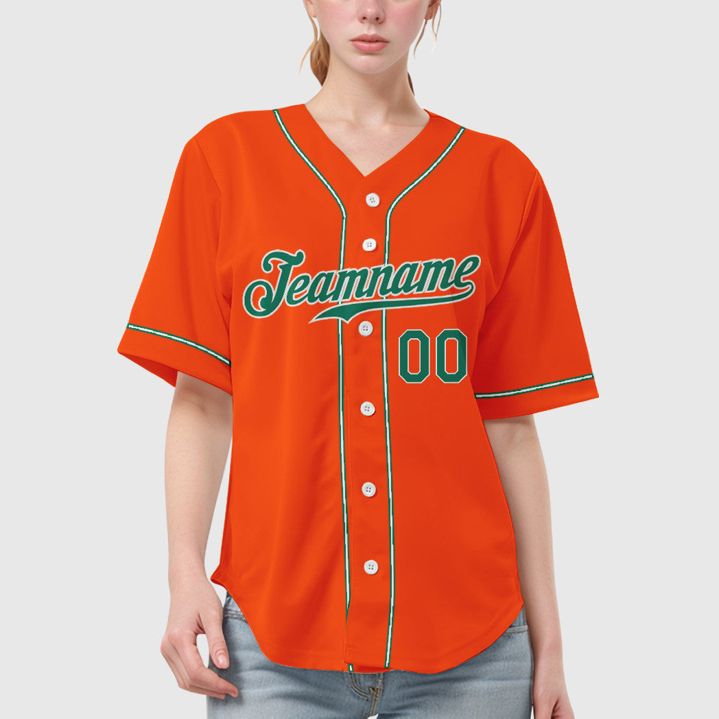 Custom Orange Kelly Green-White Collar Sleeve Baseball Jersey