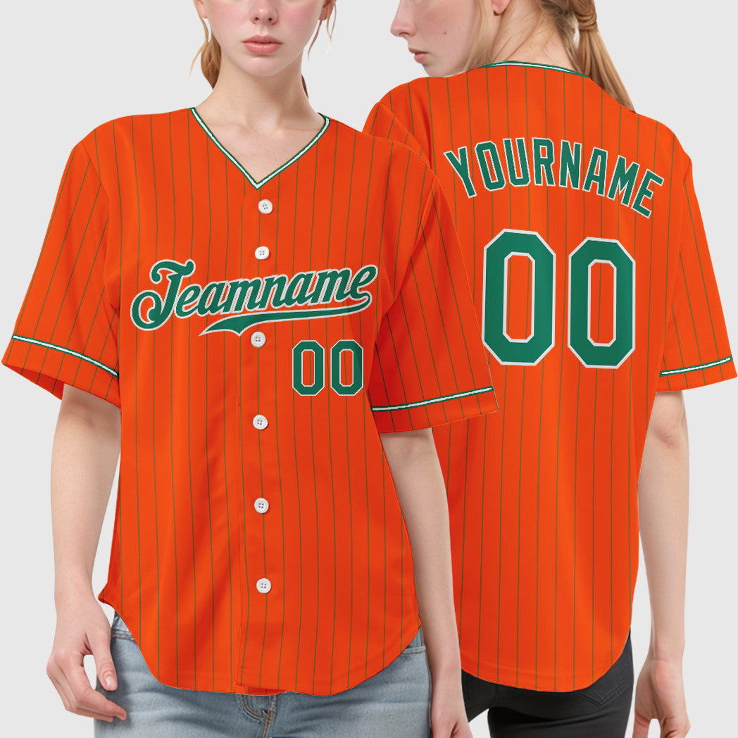 Custom Orange Kelly Green-White Pinstripe Baseball Jersey