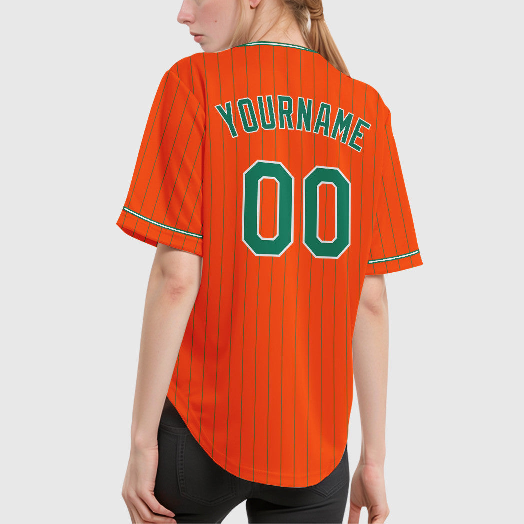 Custom Orange Kelly Green-White Pinstripe Baseball Jersey