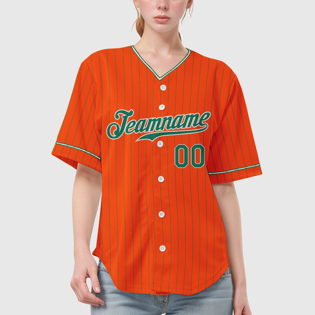 Custom Orange Kelly Green-White Pinstripe Baseball Jersey
