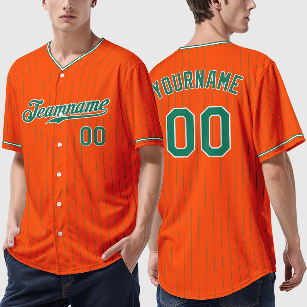 Custom Orange Kelly Green-White Pinstripe Baseball Jersey
