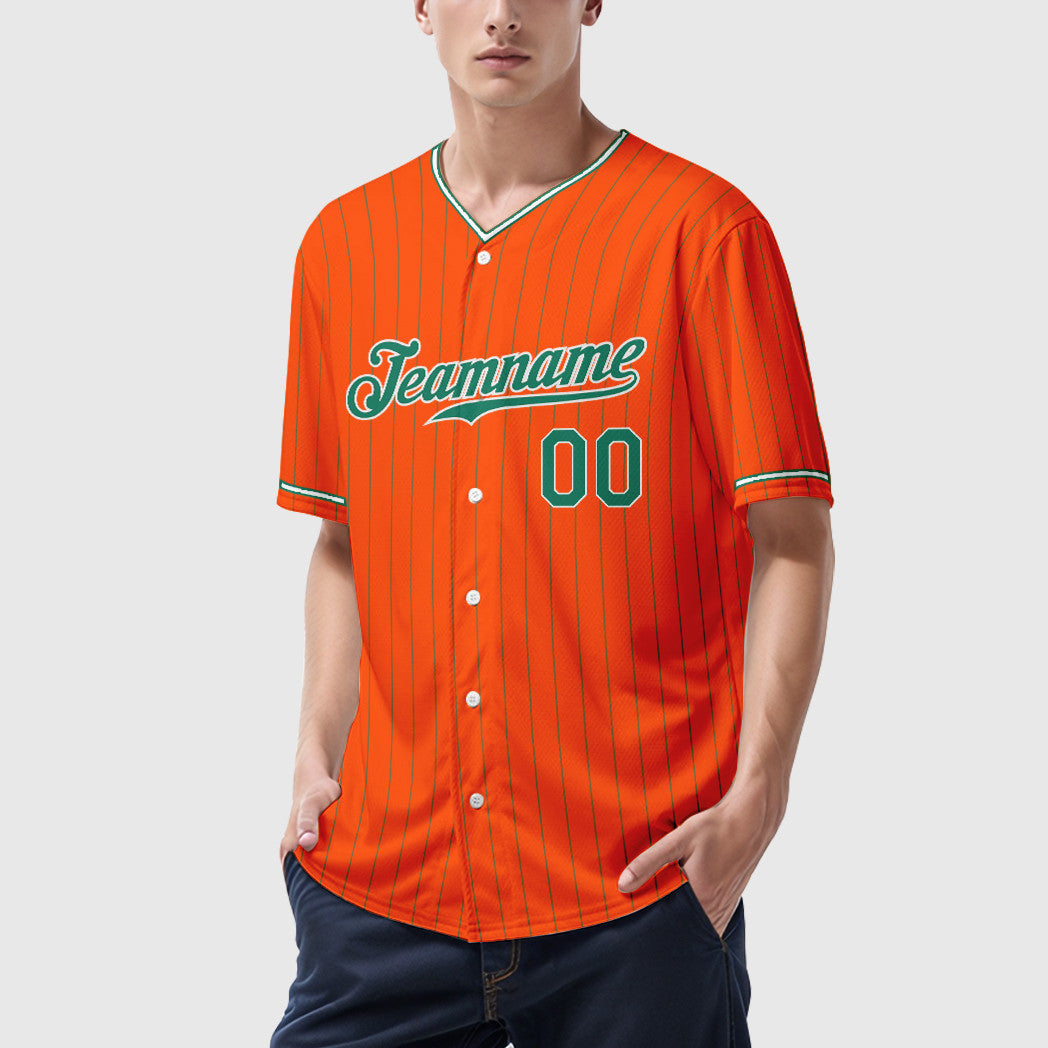 Custom Orange Kelly Green-White Pinstripe Baseball Jersey