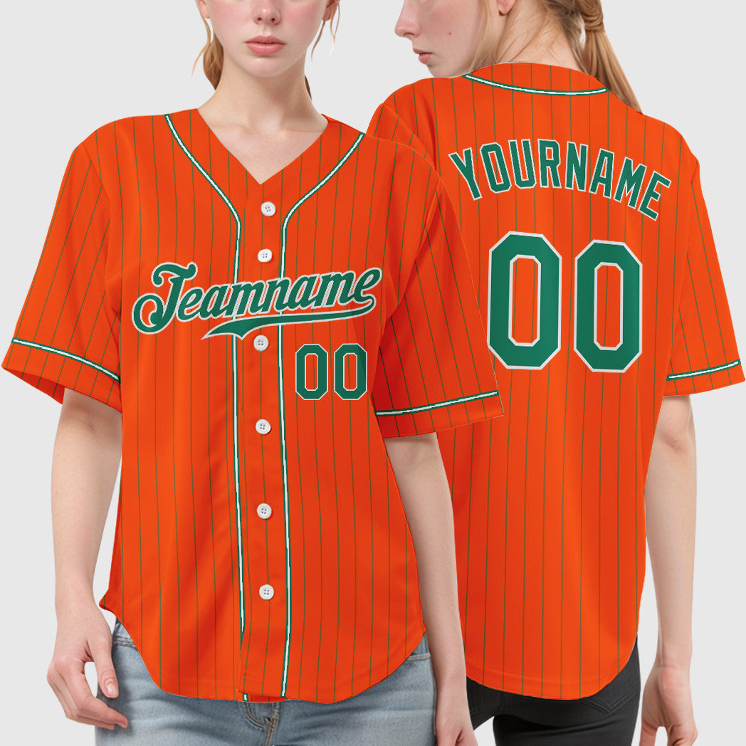 Custom Orange Kelly Green-White Piping Pinstripe Baseball Jersey