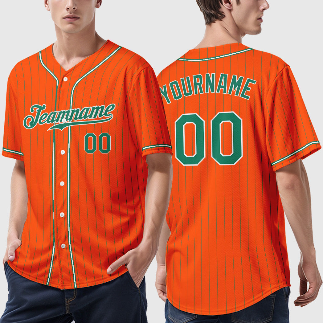 Custom Orange Kelly Green-White Piping Pinstripe Baseball Jersey