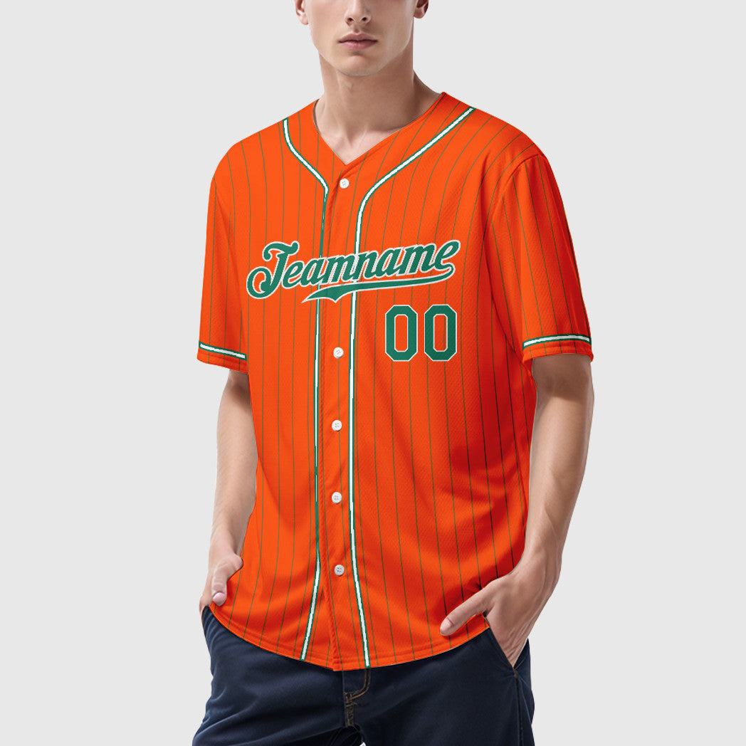 Custom Orange Kelly Green-White Piping Pinstripe Baseball Jersey