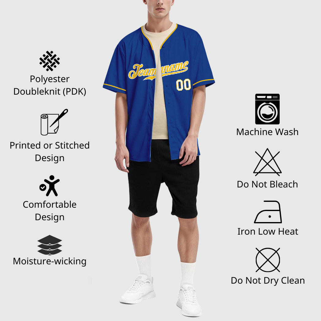 Custom Royal Light Blue-White Collar Sleeve Baseball Jersey