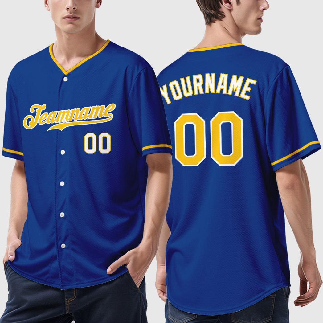 Custom Royal Light Blue-White Collar Sleeve Baseball Jersey