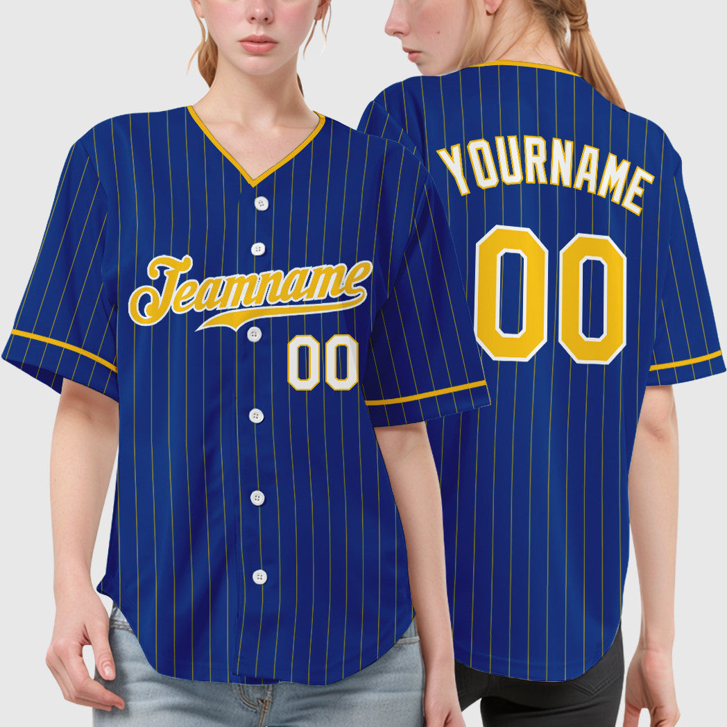 Custom Royal Light Blue-White Pinstripe Baseball Jersey