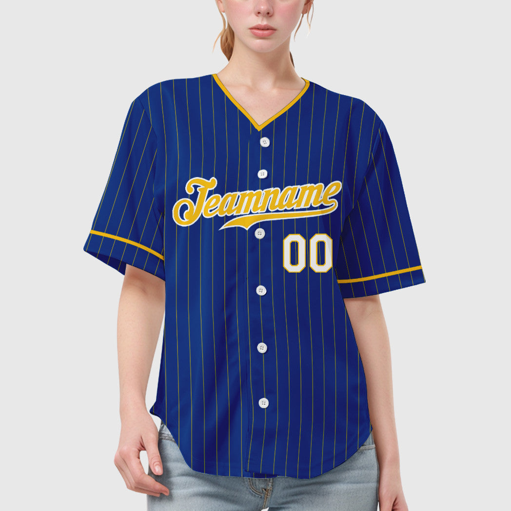 Custom Royal Light Blue-White Pinstripe Baseball Jersey