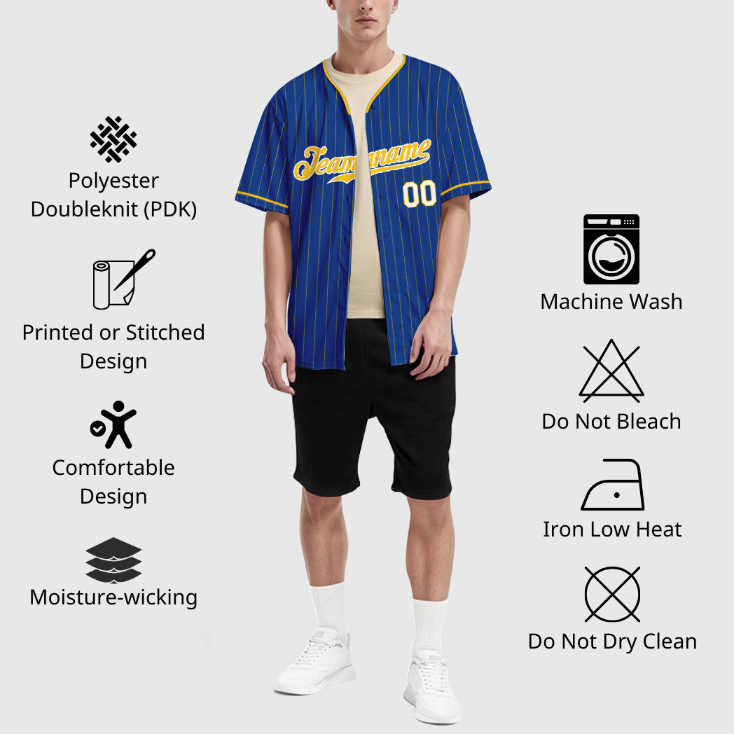 Custom Royal Light Blue-White Pinstripe Baseball Jersey