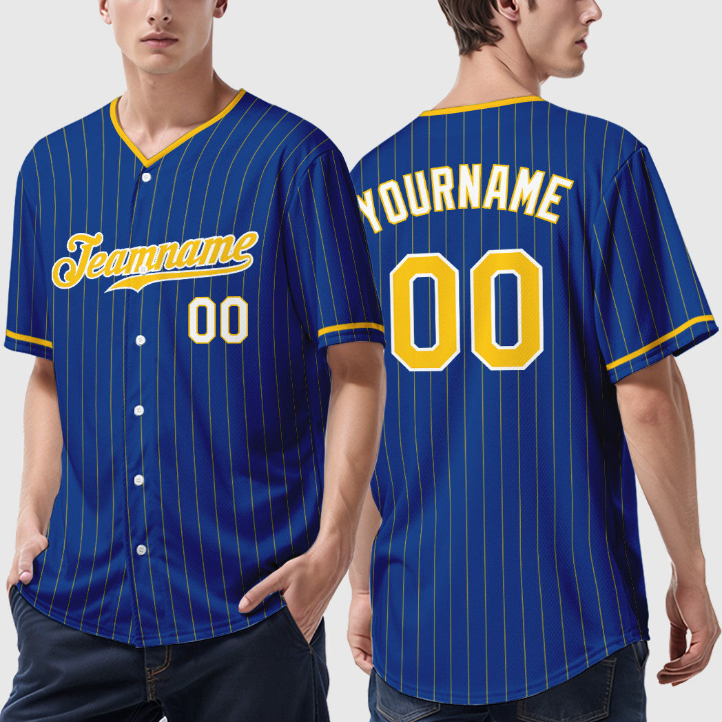 Custom Royal Light Blue-White Pinstripe Baseball Jersey