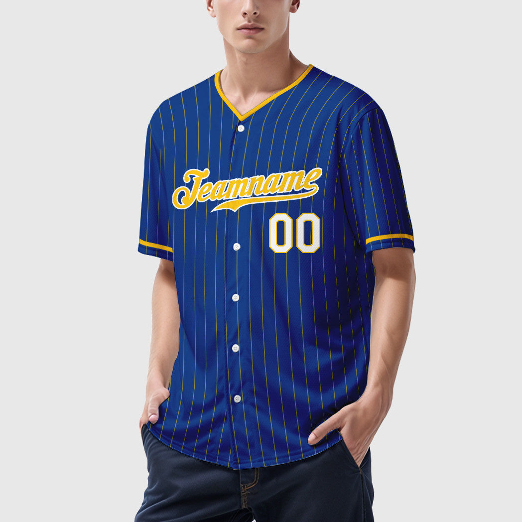 Custom Royal Light Blue-White Pinstripe Baseball Jersey