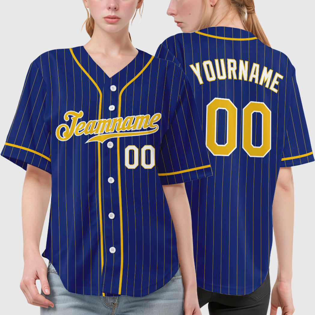 Custom Royal Light Blue-White Piping Pinstripe Baseball Jersey