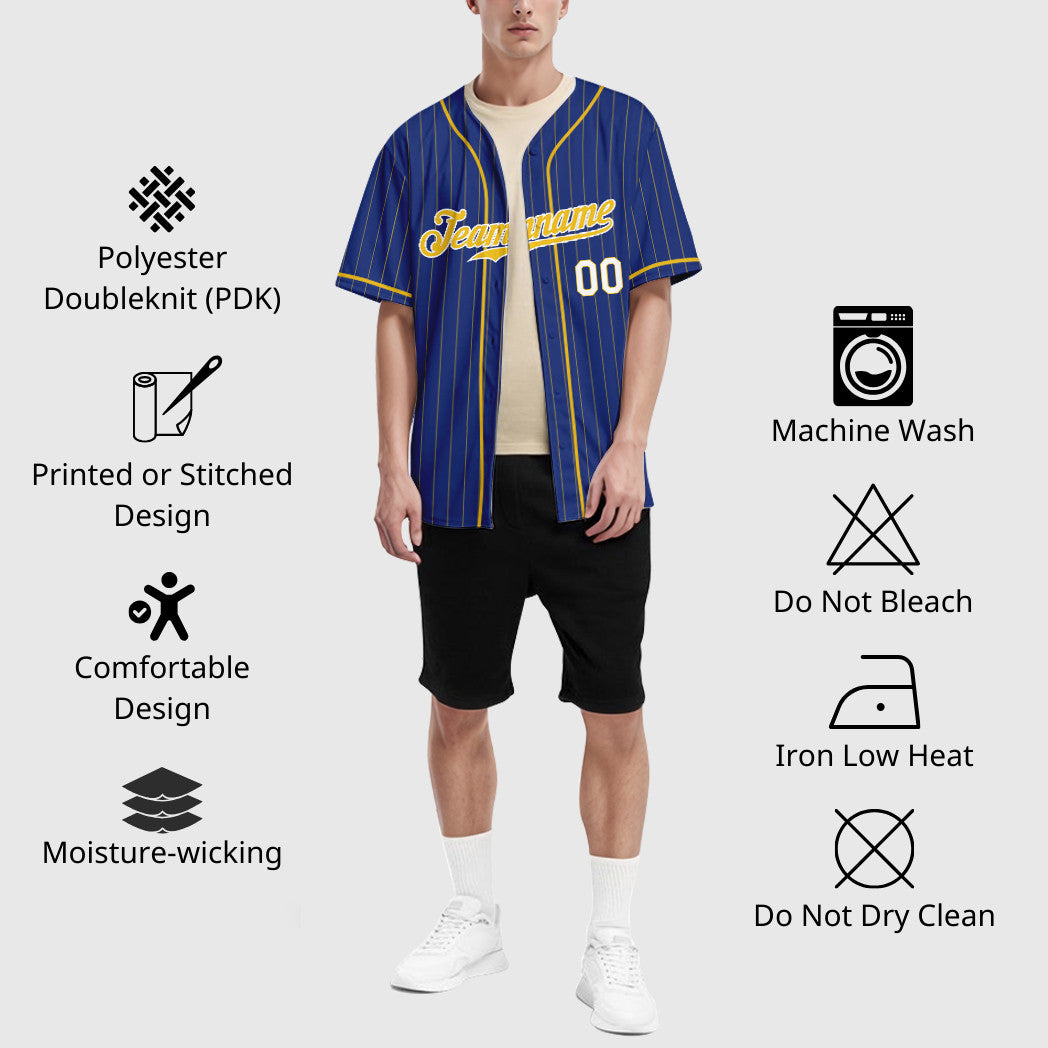 Custom Royal Light Blue-White Piping Pinstripe Baseball Jersey