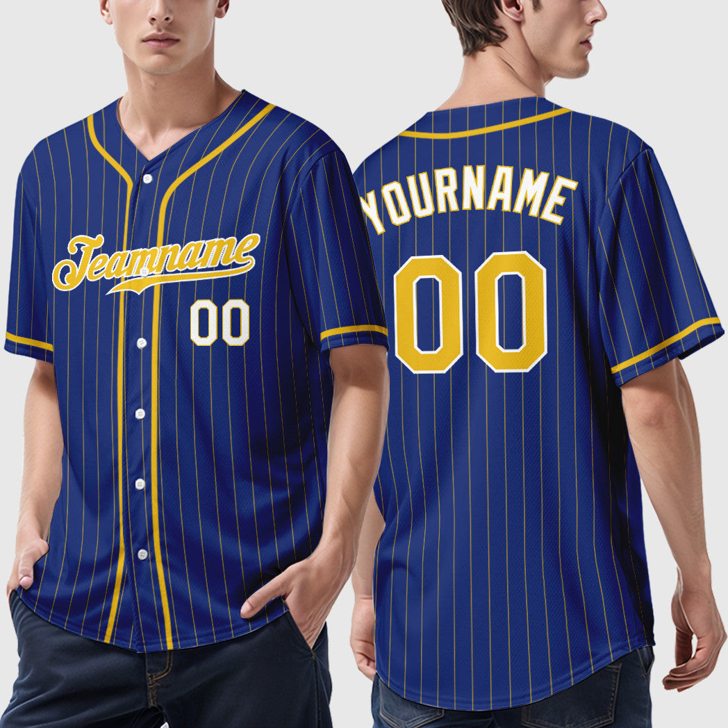 Custom Royal Light Blue-White Piping Pinstripe Baseball Jersey