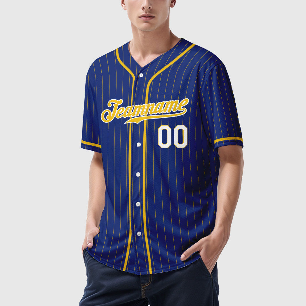 Custom Royal Light Blue-White Piping Pinstripe Baseball Jersey