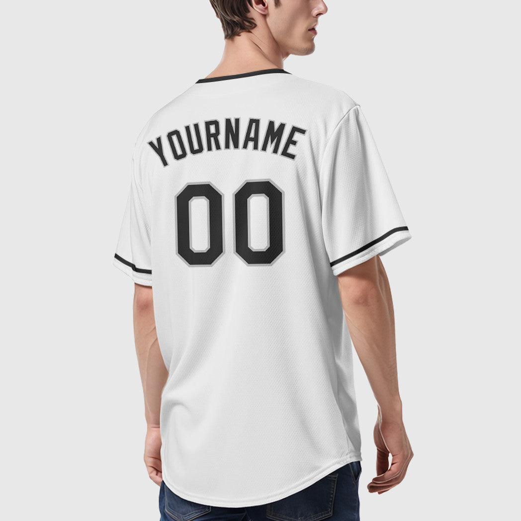 Custom White Black Collar Sleeve Baseball Jersey