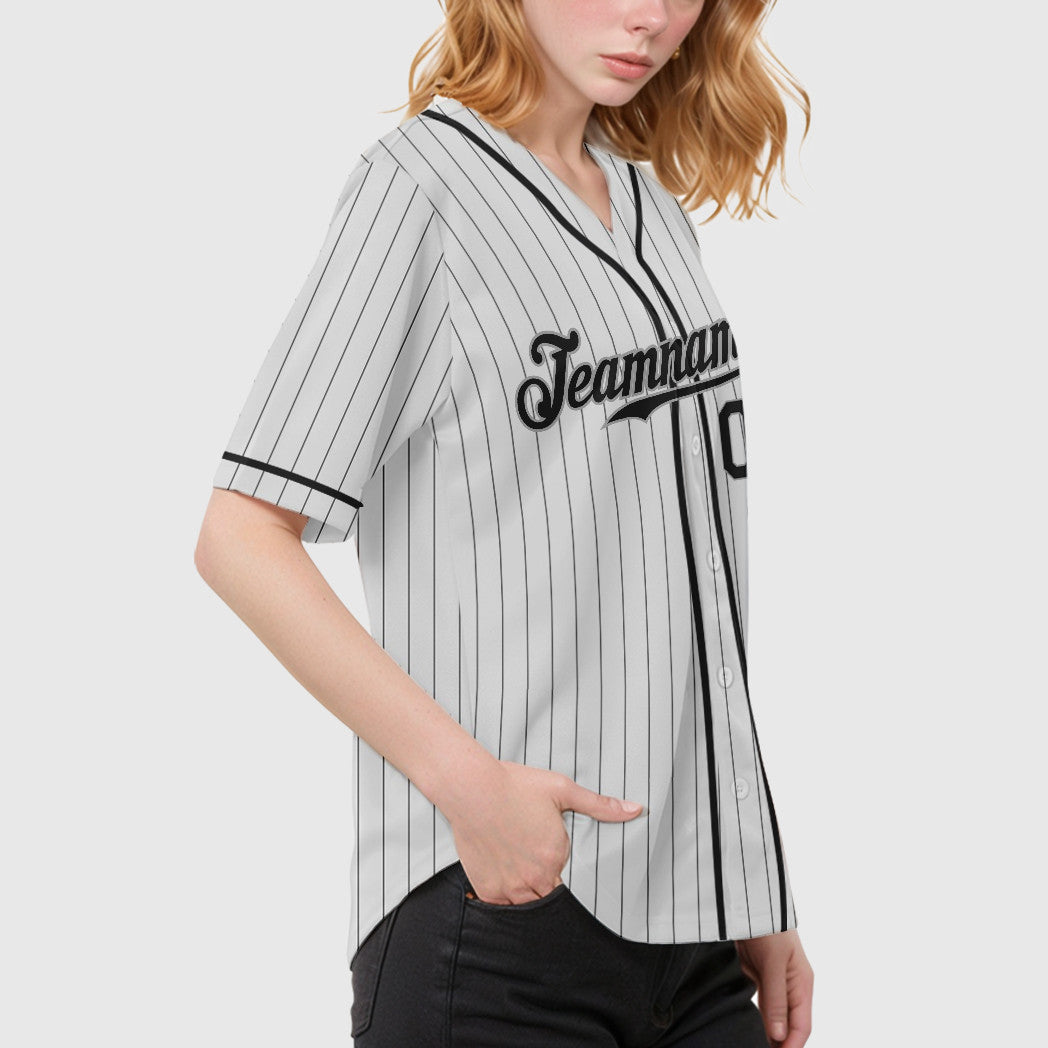 Custom White Black Piping Pinstripe Baseball Jersey
