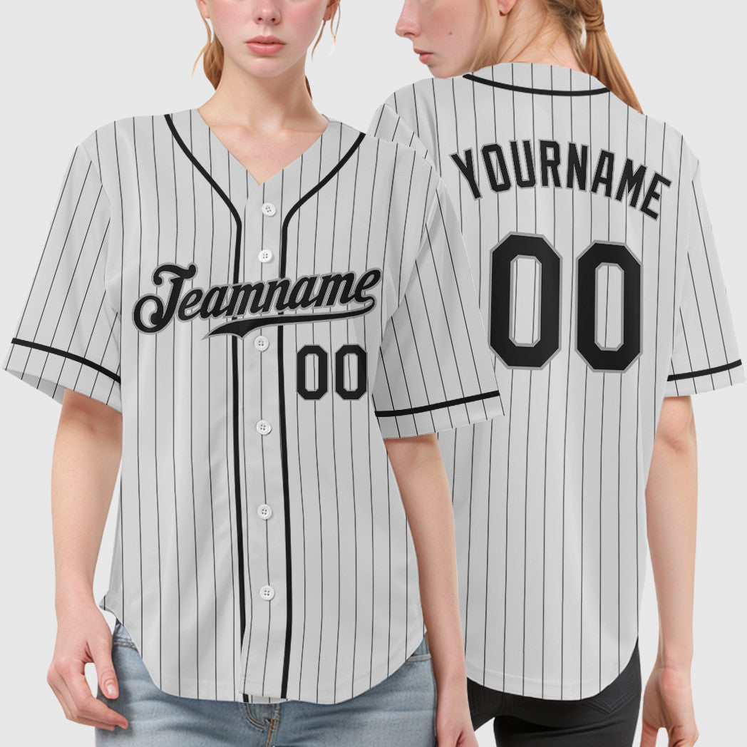 Custom White Black Piping Pinstripe Baseball Jersey