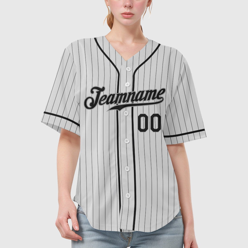 Custom White Black Piping Pinstripe Baseball Jersey