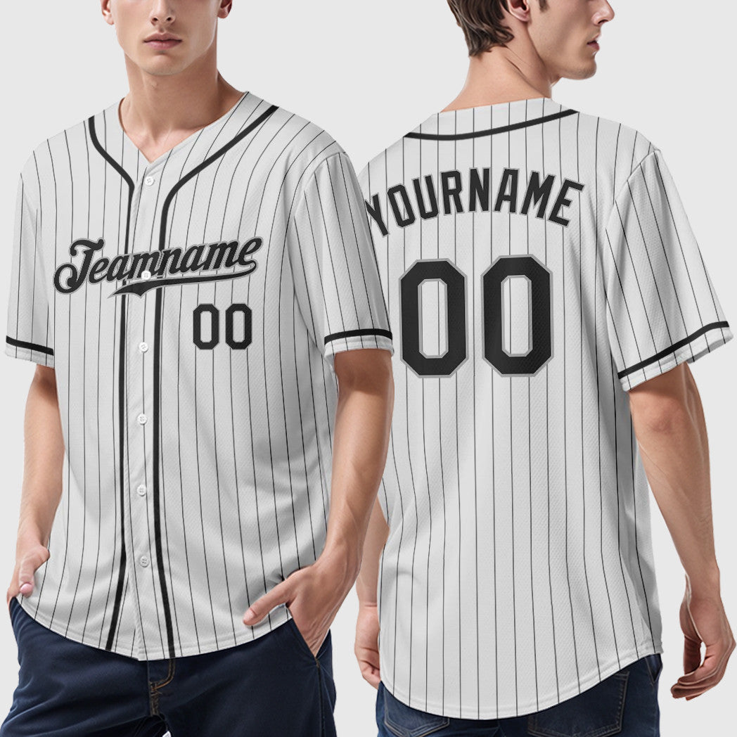 Custom White Black Piping Pinstripe Baseball Jersey