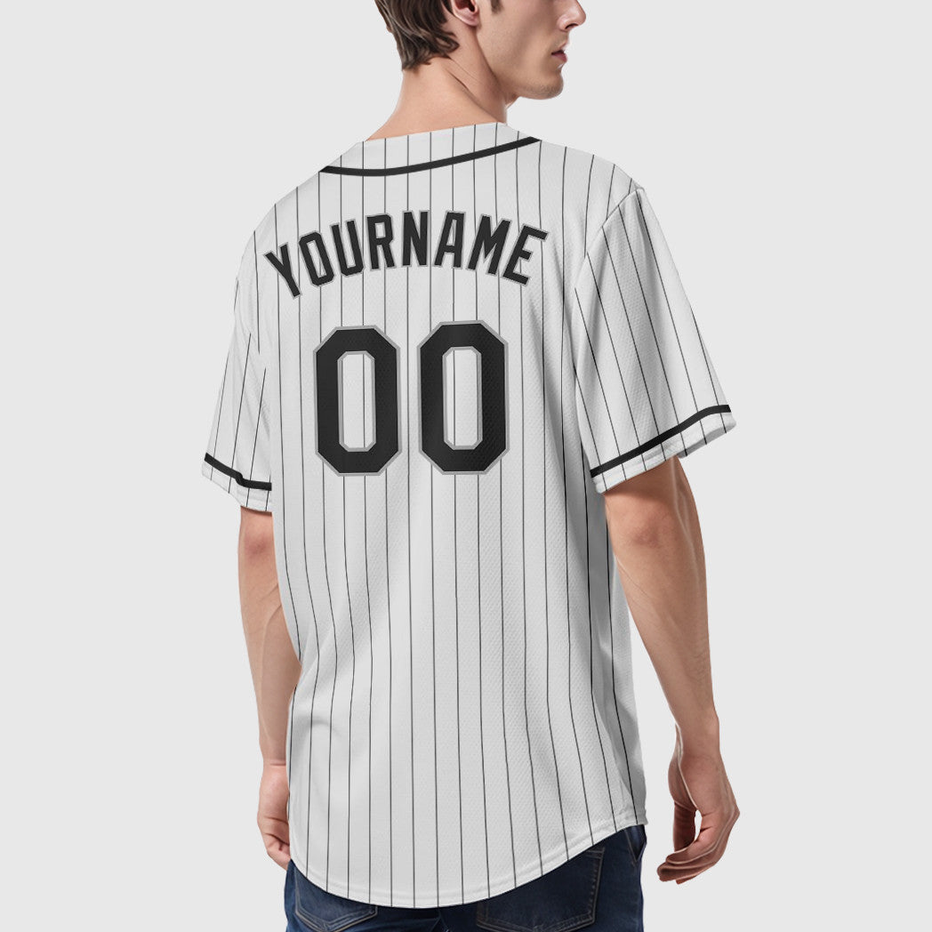 Custom White Black Piping Pinstripe Baseball Jersey