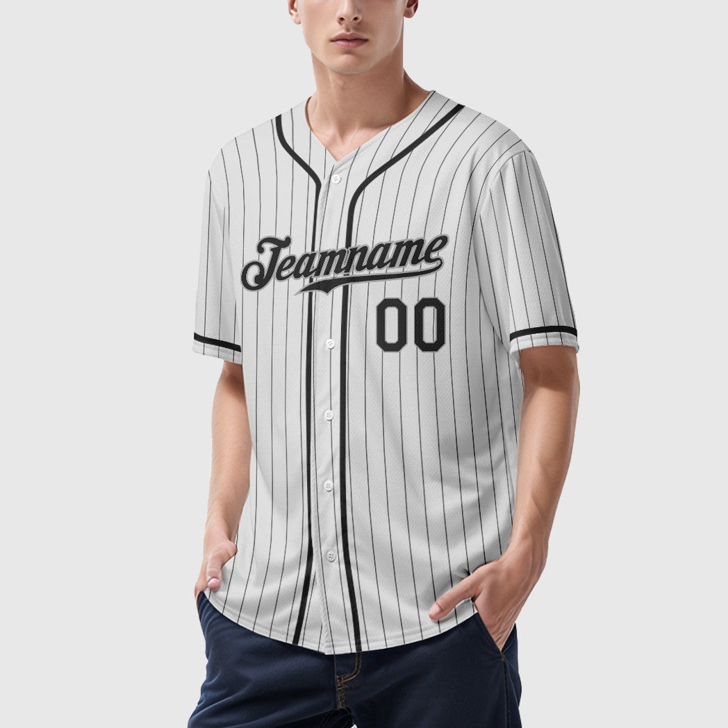 Custom White Black Piping Pinstripe Baseball Jersey