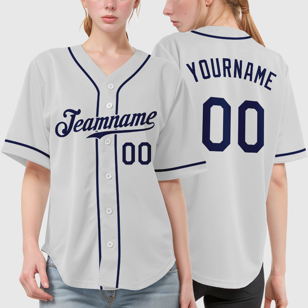 Custom White Navy Sleeve Baseball Jersey