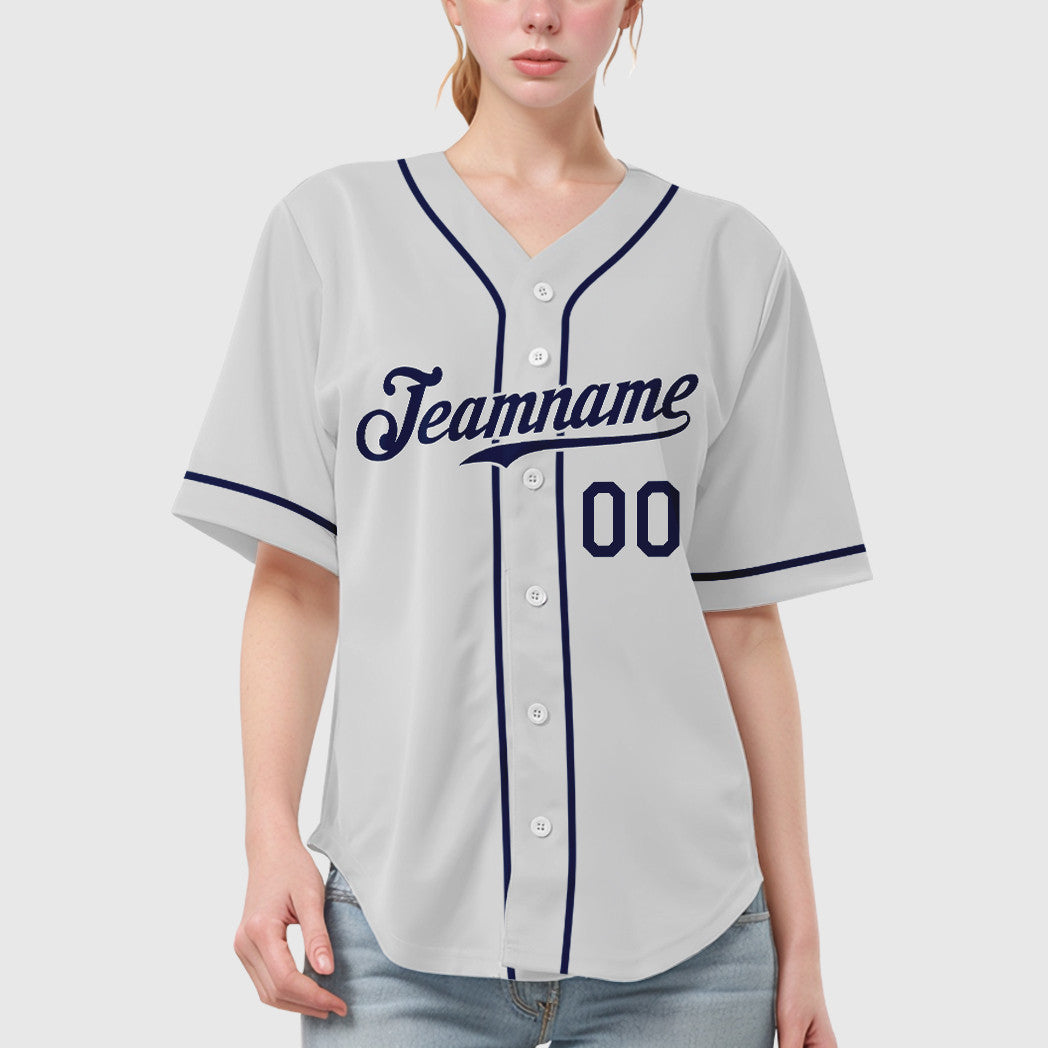 Custom White Navy Sleeve Baseball Jersey