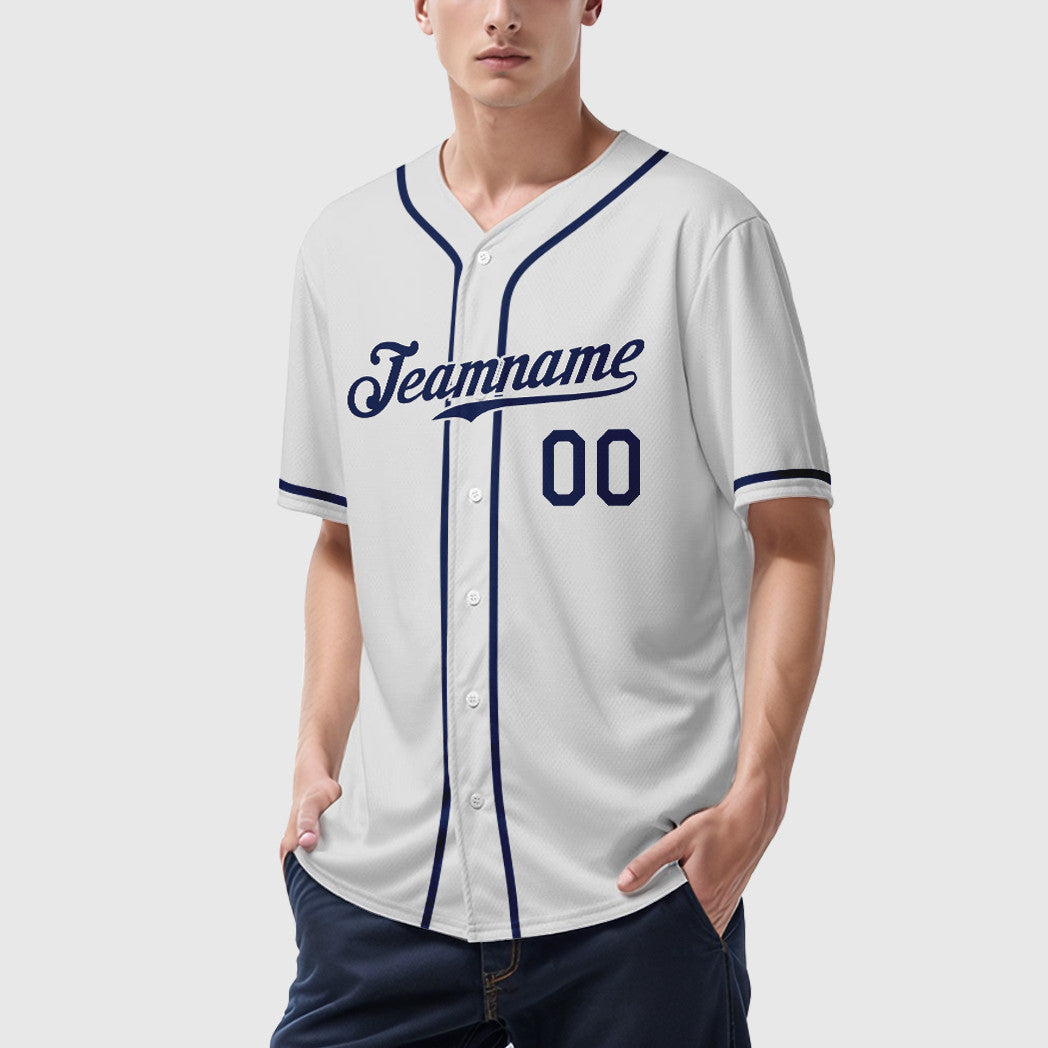 Custom White Navy Sleeve Baseball Jersey