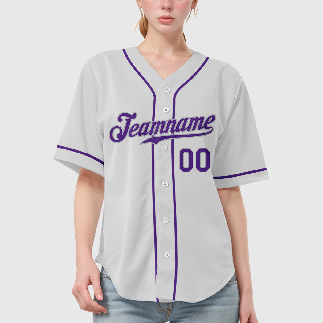 Custom White Purple-Gray Sleeve Baseball Jersey