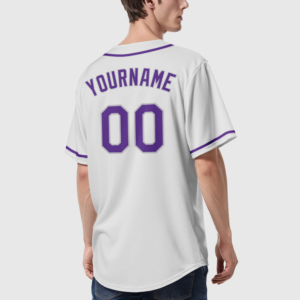 Custom White Purple-Gray Sleeve Baseball Jersey
