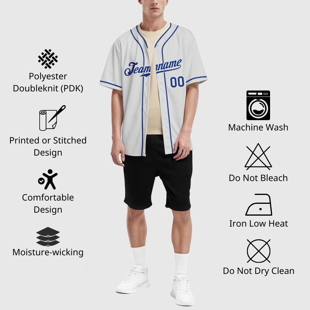 Custom White Royal Piping Baseball Jersey