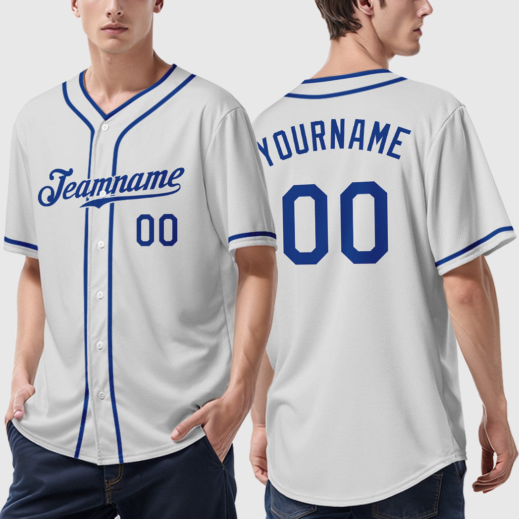 Custom White Royal Piping Baseball Jersey