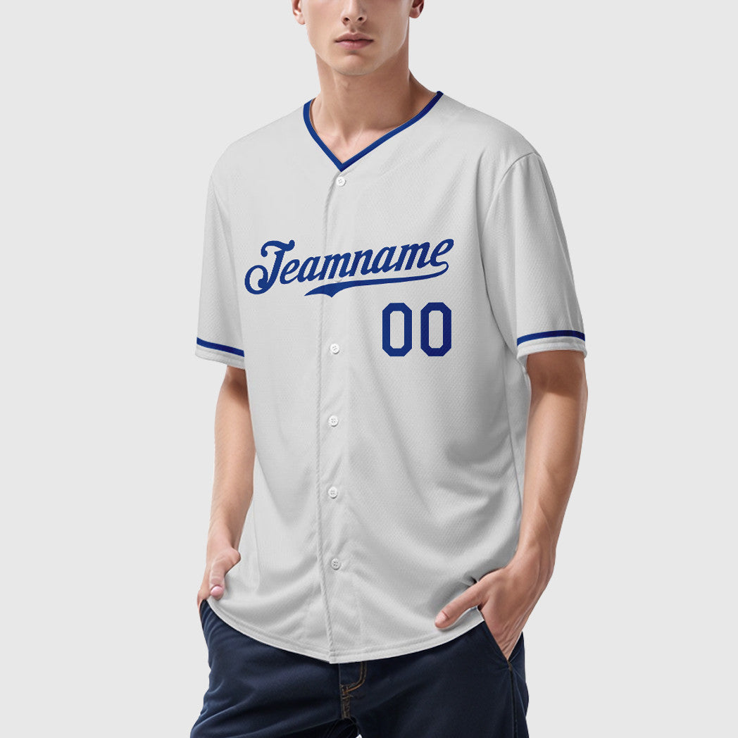 Custom White Royal Collar Sleeve Baseball Jersey