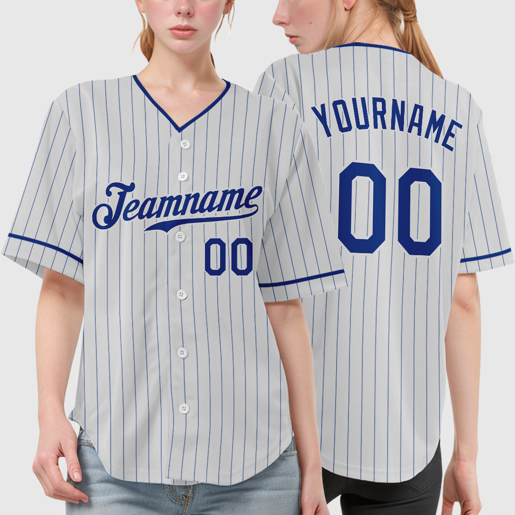 Custom White Royal Pinstripe Baseball Jersey