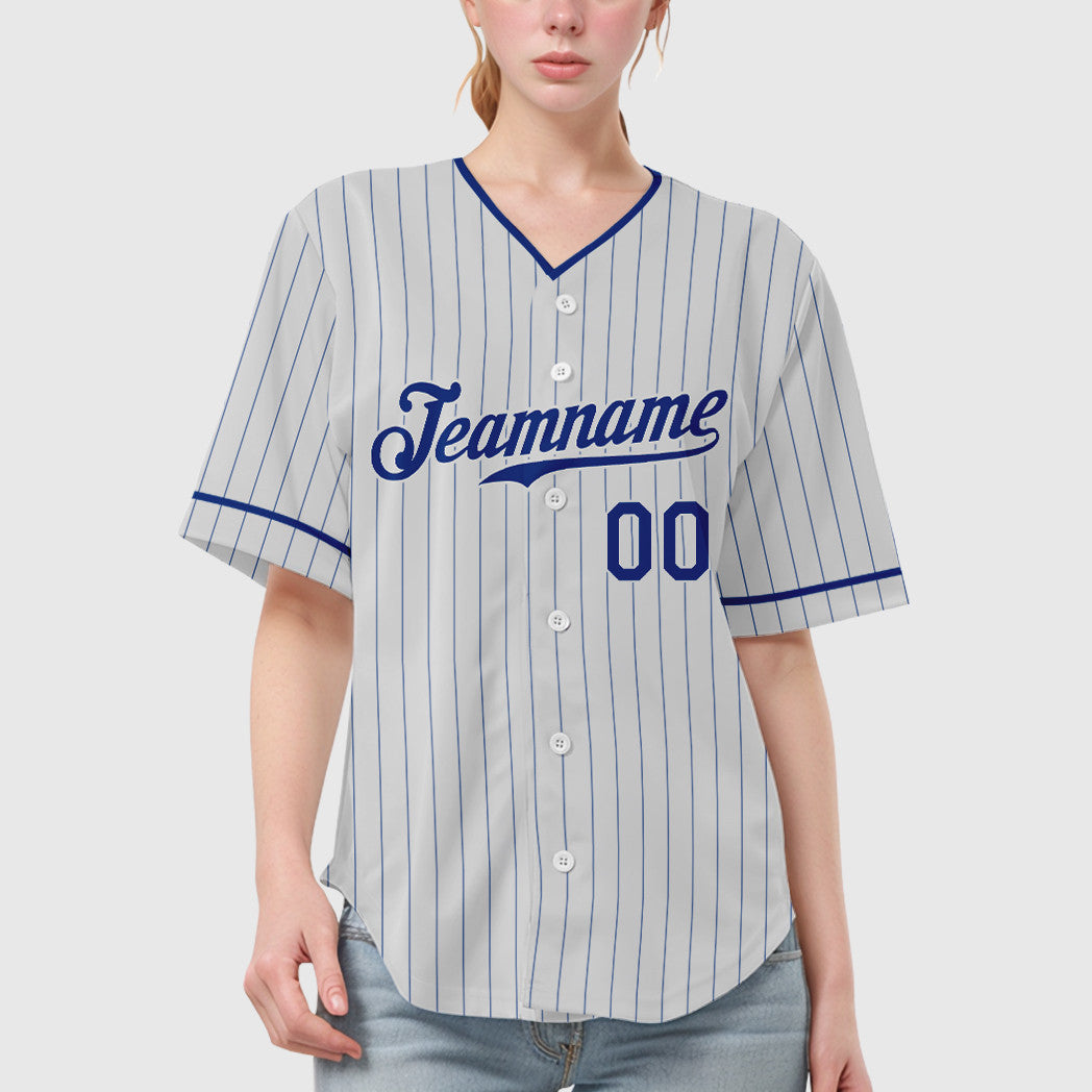 Custom White Royal Pinstripe Baseball Jersey