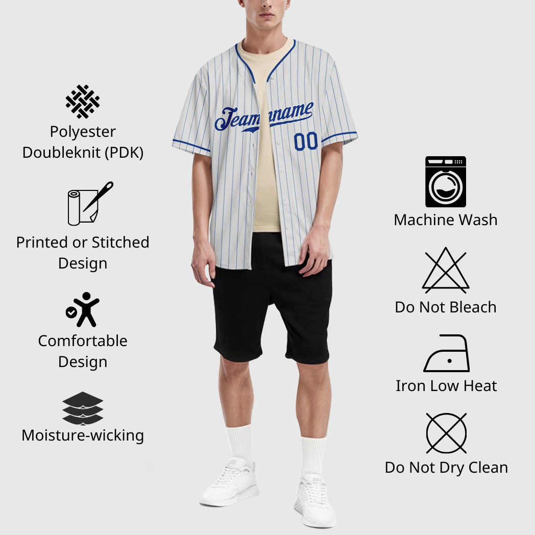 Custom White Royal Pinstripe Baseball Jersey