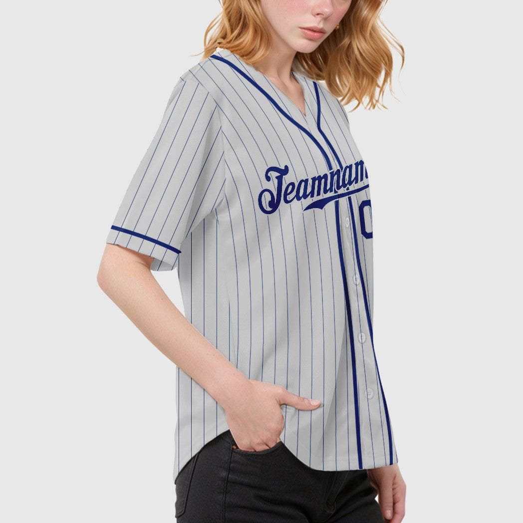 Custom White Royal Piping Pinstripe Baseball Jersey