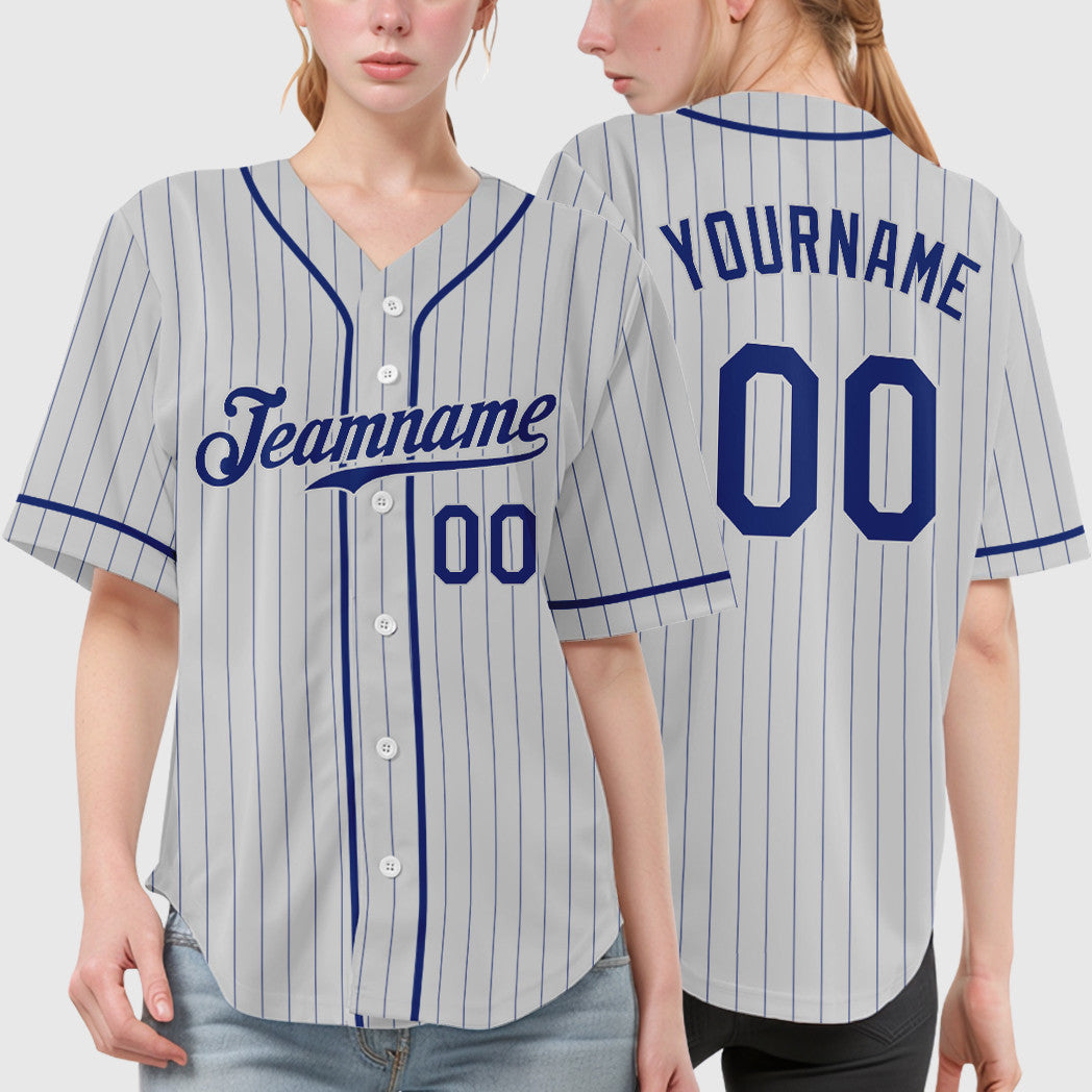 Custom White Royal Piping Pinstripe Baseball Jersey