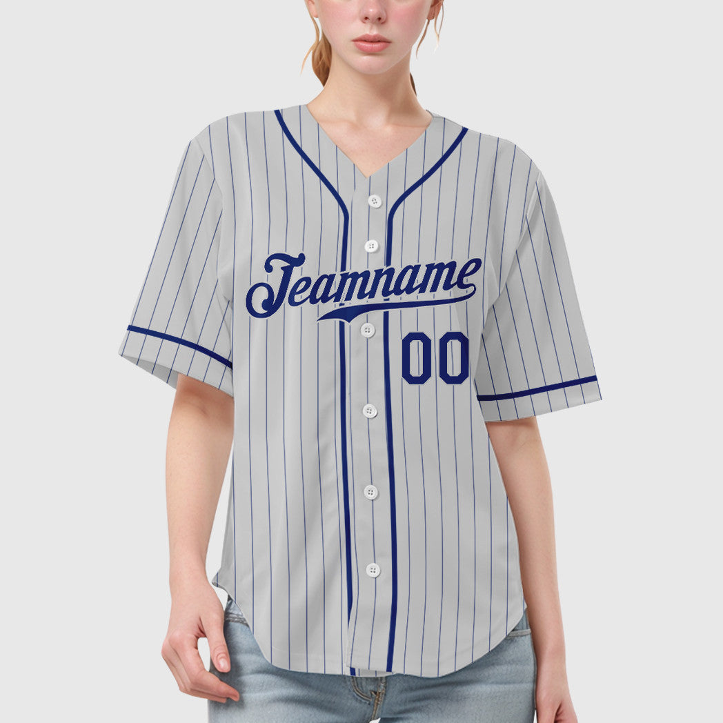 Custom White Royal Piping Pinstripe Baseball Jersey