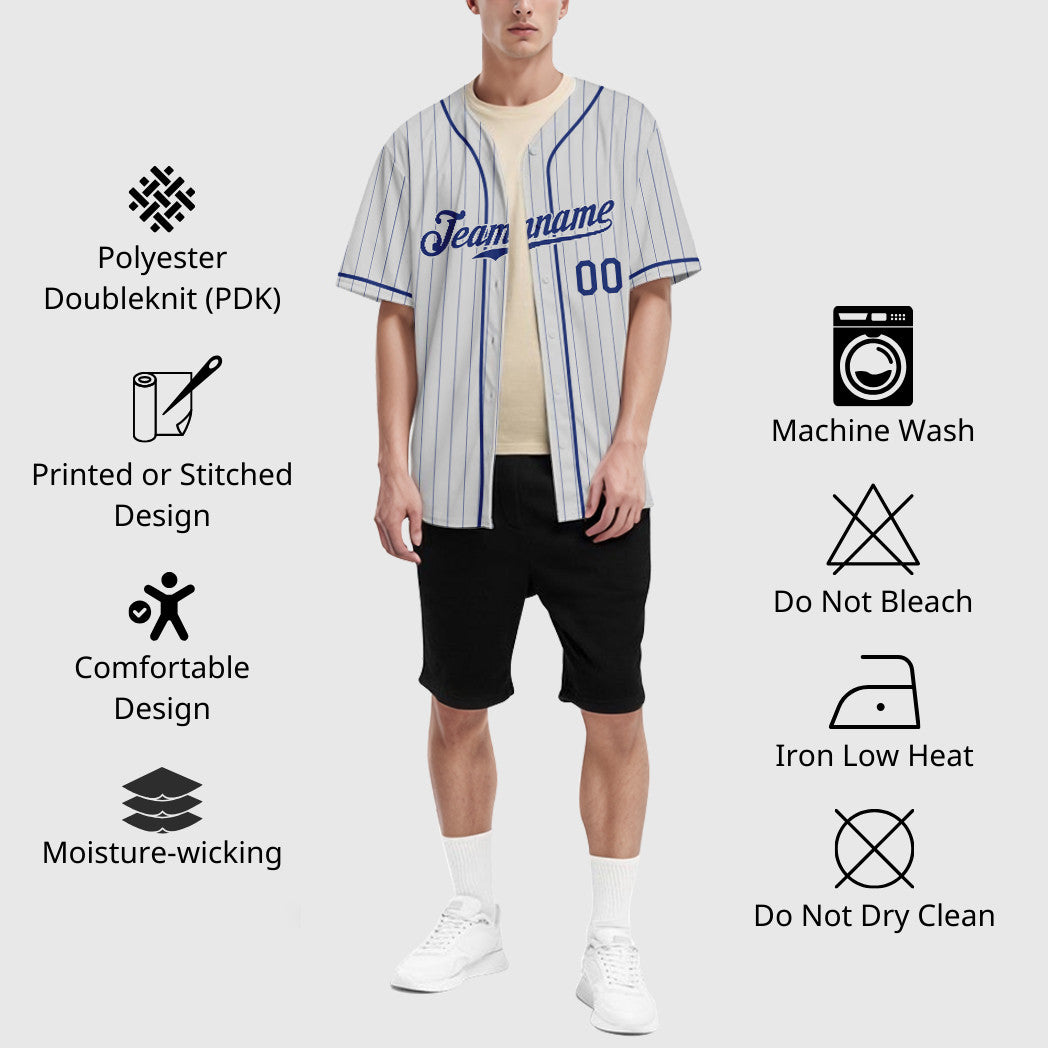 Custom White Royal Piping Pinstripe Baseball Jersey