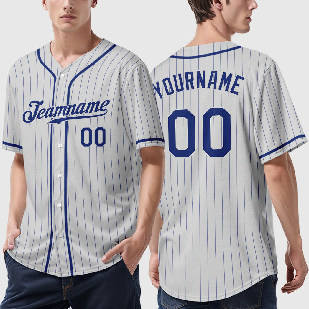 Custom White Royal Piping Pinstripe Baseball Jersey