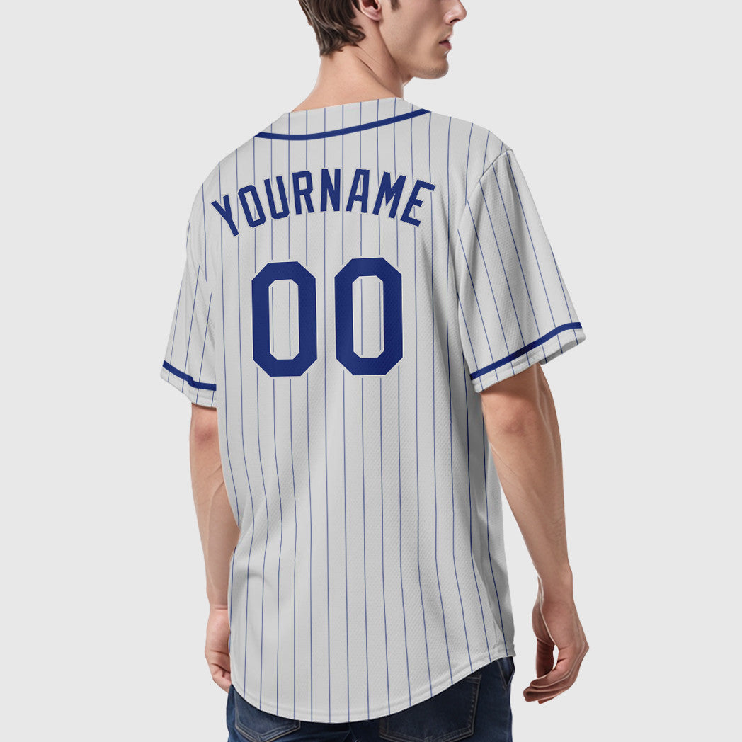 Custom White Royal Piping Pinstripe Baseball Jersey