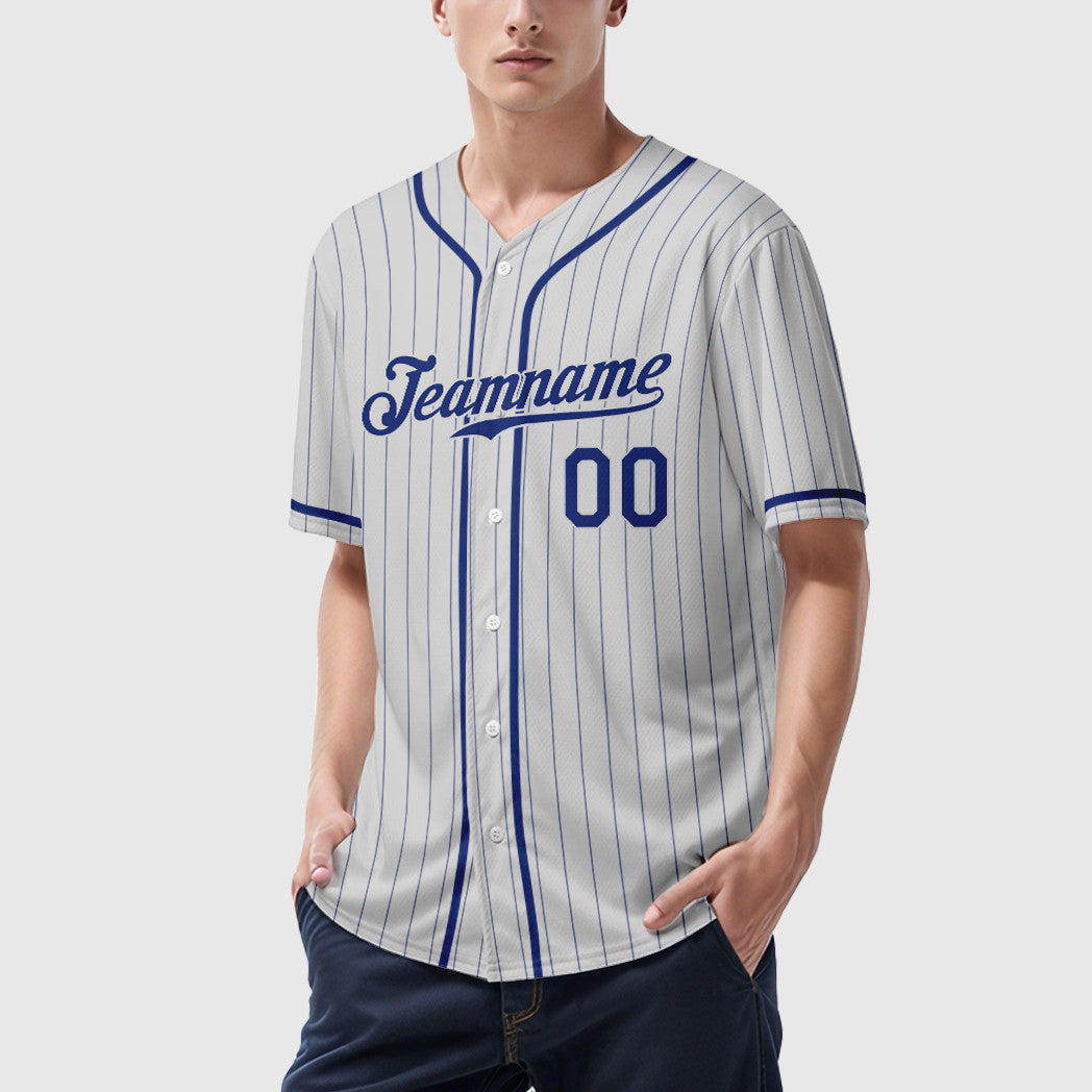 Custom White Royal Piping Pinstripe Baseball Jersey