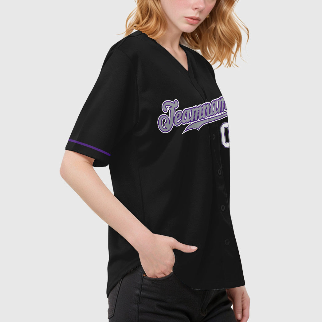 Custom Black Gray-Purple Baseball Jersey