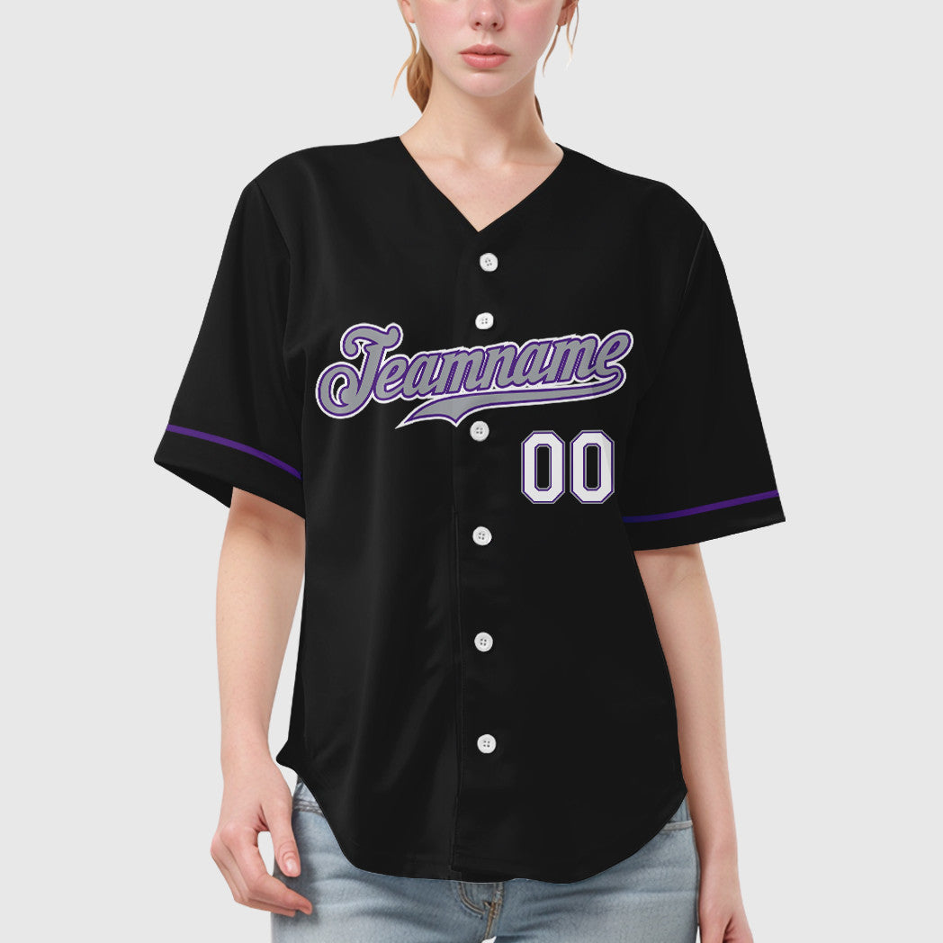Custom Black Gray-Purple Baseball Jersey