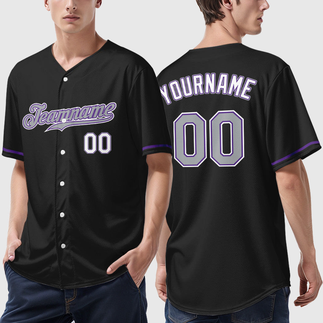 Custom Black Gray-Purple Baseball Jersey