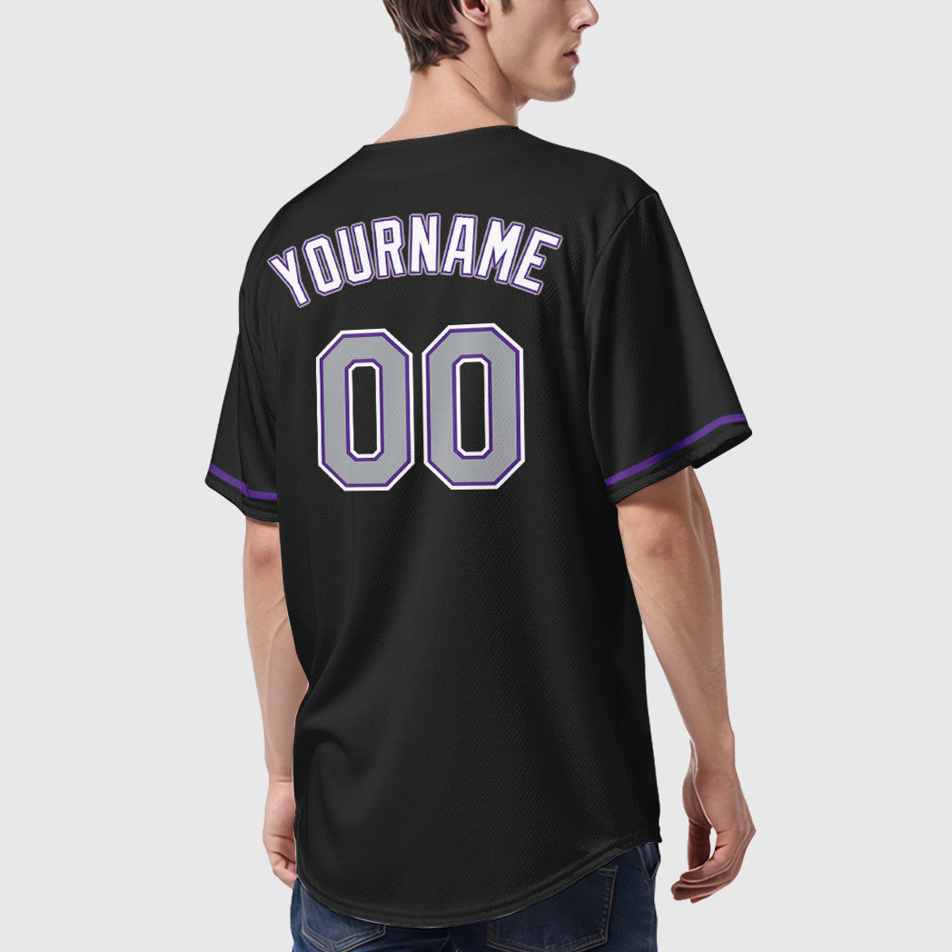 Custom Black Gray-Purple Baseball Jersey